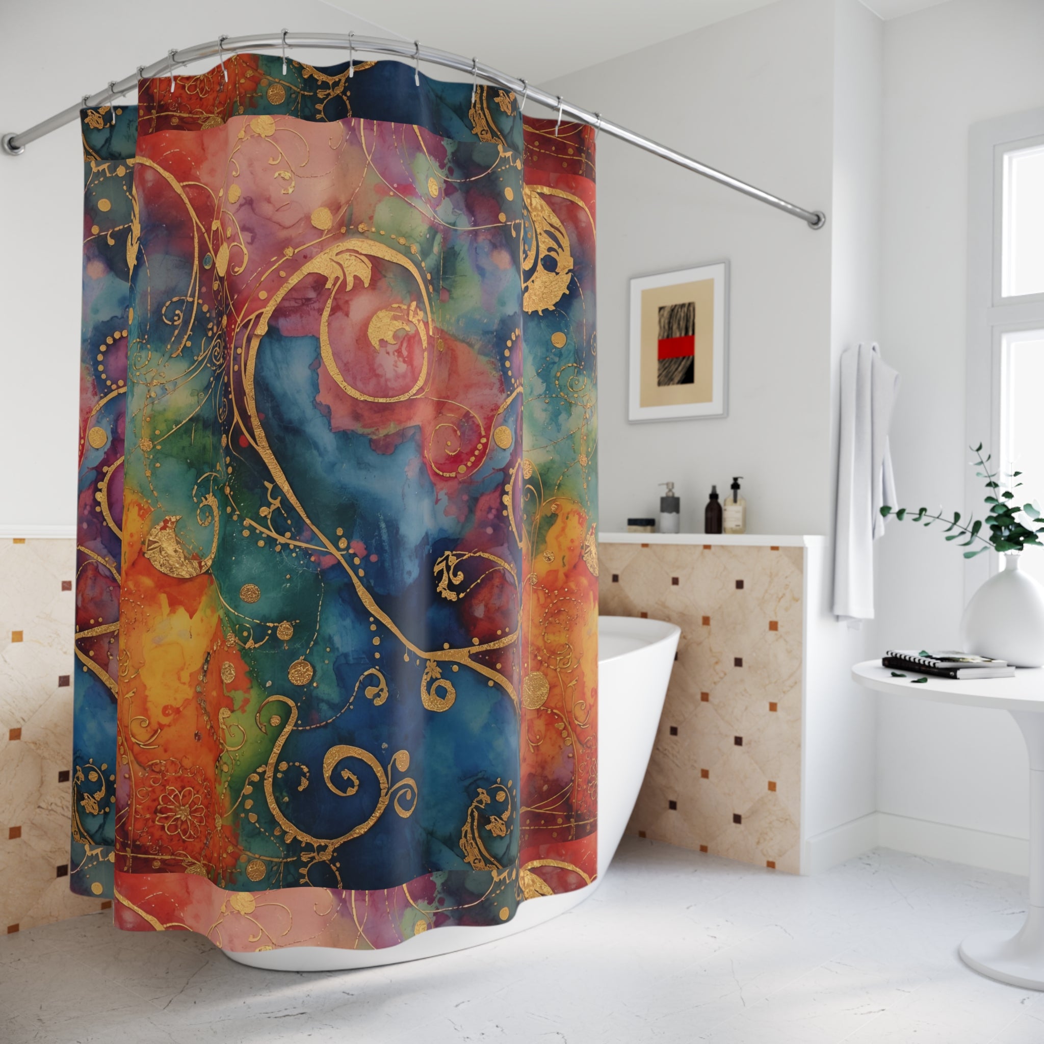 Vibrant Abstract Shower Curtain - Colorful Boho Bathroom Decor and Artistic Home Accent for Art Lovers - Rosetta Creative Boutique